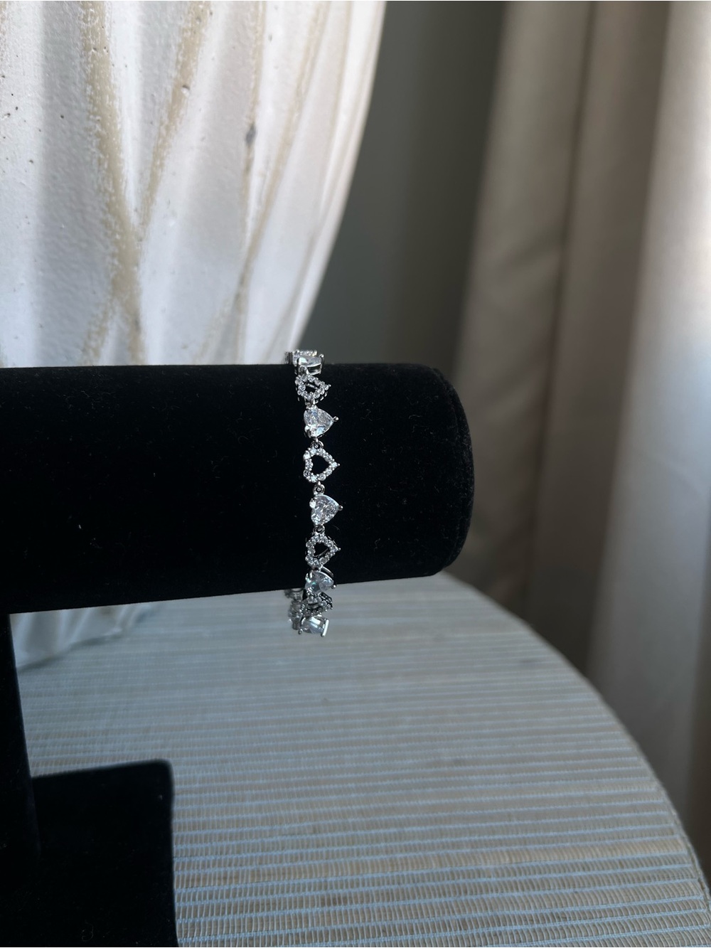 Silver Heart Link Cubic Zirconia with alternating pavé heart Bracelet